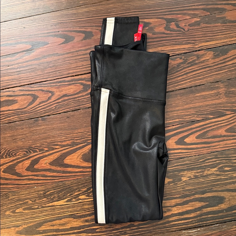SPANX Black Leggings with White Stripe